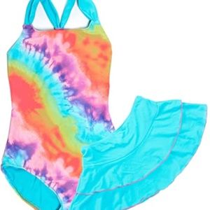 Girls Tie-Dye Swimsuit w/Matching Skirt Sz L/10-12